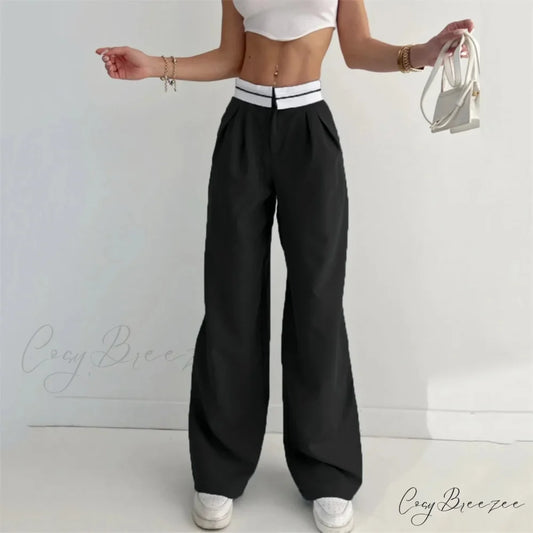 Pure Color High Waist Slim Pants Black / S pants-241228