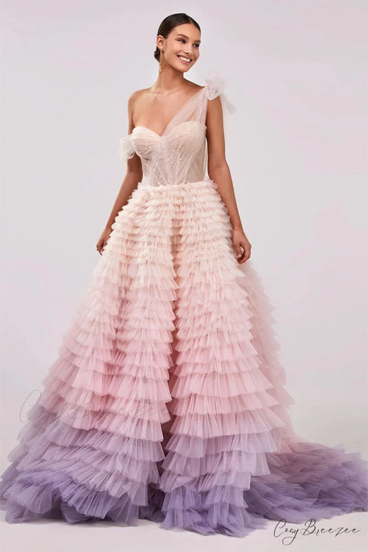 Pure Poise Tiered Trendy Ombre Maxi Dress Lavender / 2