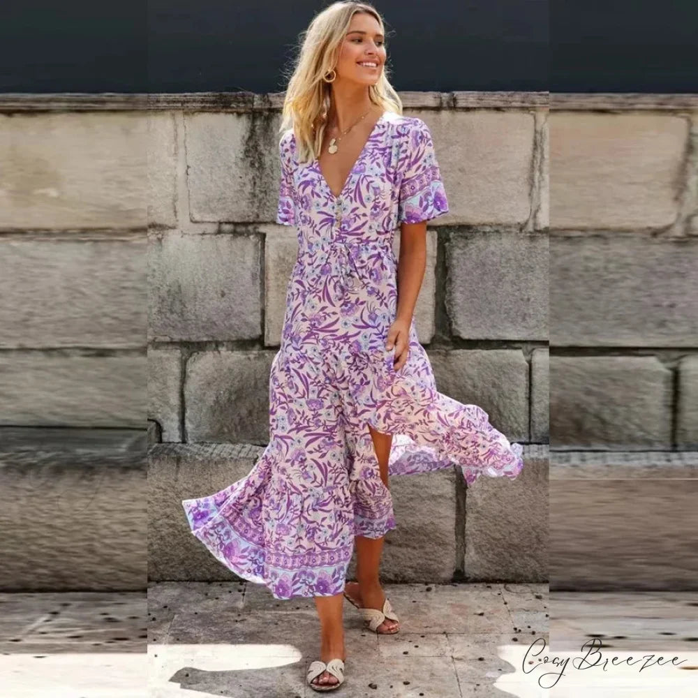 Purple Mini Boho Dress PURPLE / S bohodress-250126