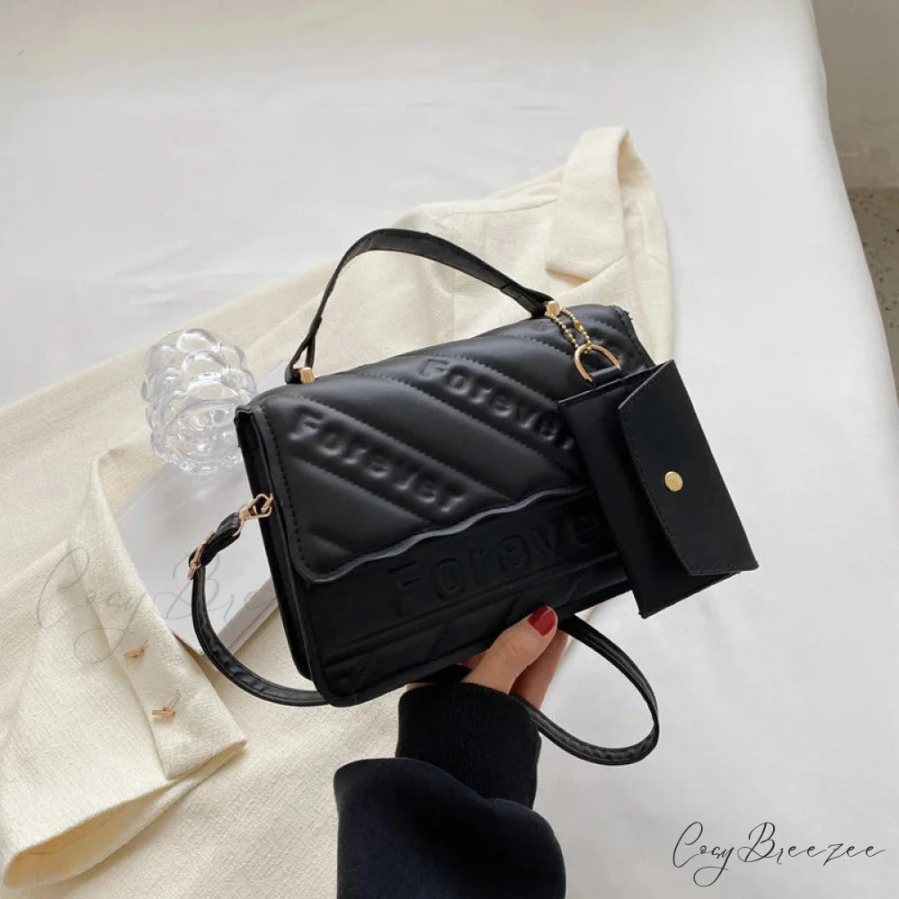 Quilted PU Leather Small Crossbody Handbag Black handbag-250126