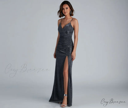 Quinn Formal High Charming Slit Glitter Dress