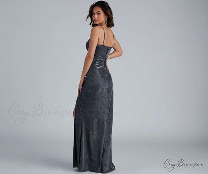 Quinn Formal High Charming Slit Glitter Dress