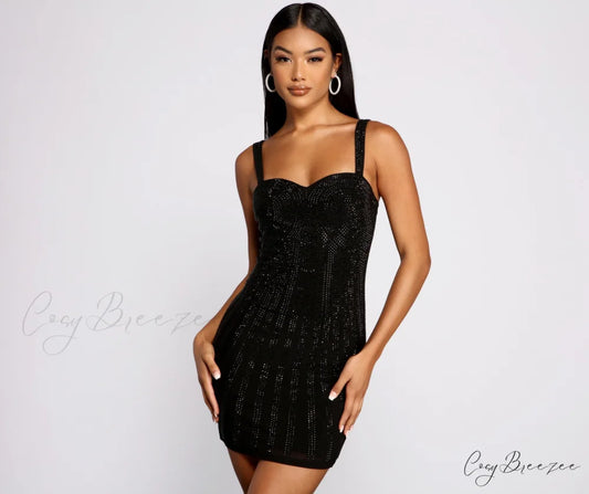 Raina Formal Stylish Heatstone Bodycon Dress BLACK / S