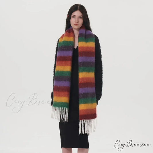 Rainbow Striped Thick Muffler Scarf for Autumn/Winter Warmth