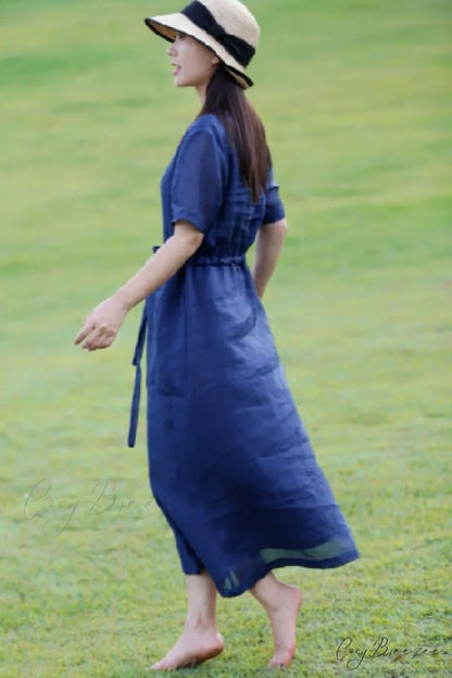 Ramie Dress in Blue Blue / L