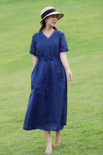 Ramie Dress in Blue Blue / M
