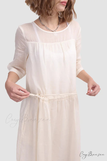 Ramona Dress in Ramie fabric Off-white / L