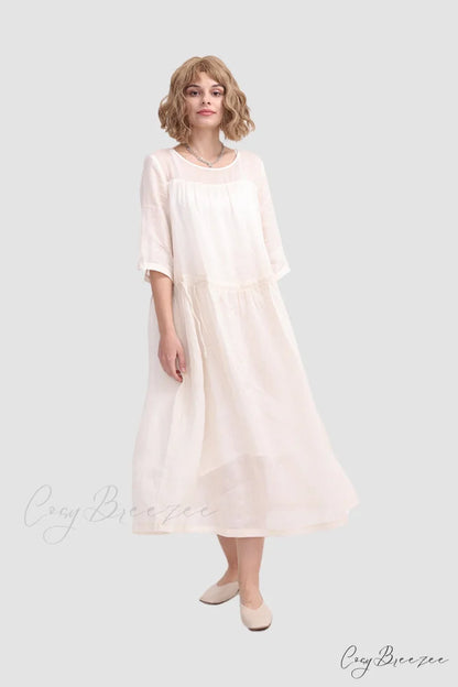 Ramona Dress in Ramie fabric Off-white / M
