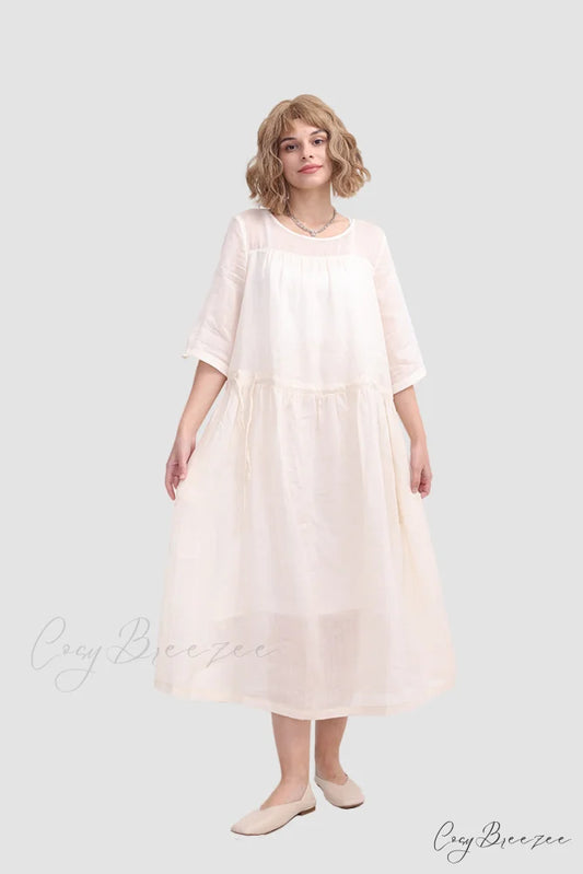 Ramona Dress in Ramie fabric Off-white / S