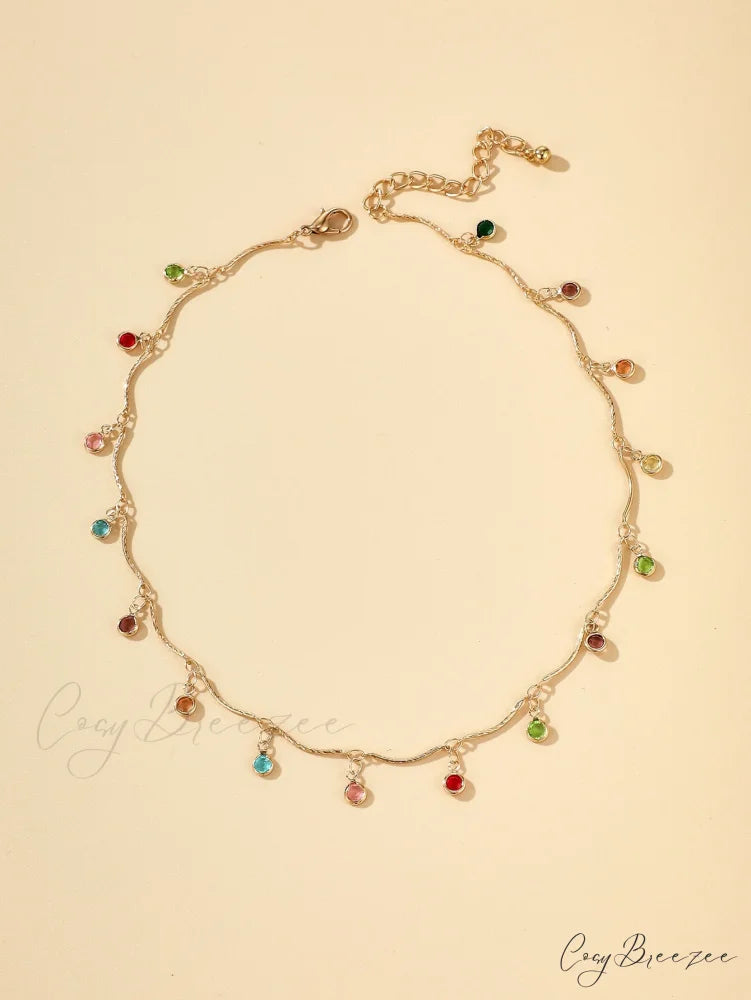 Random Color Rhinestone Charm Necklace
