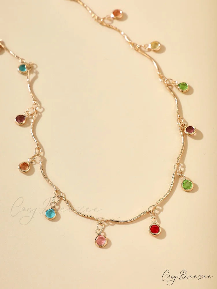 Random Color Rhinestone Charm Necklace