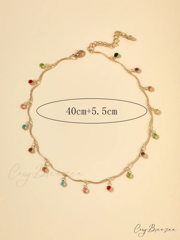 Random Color Rhinestone Charm Necklace