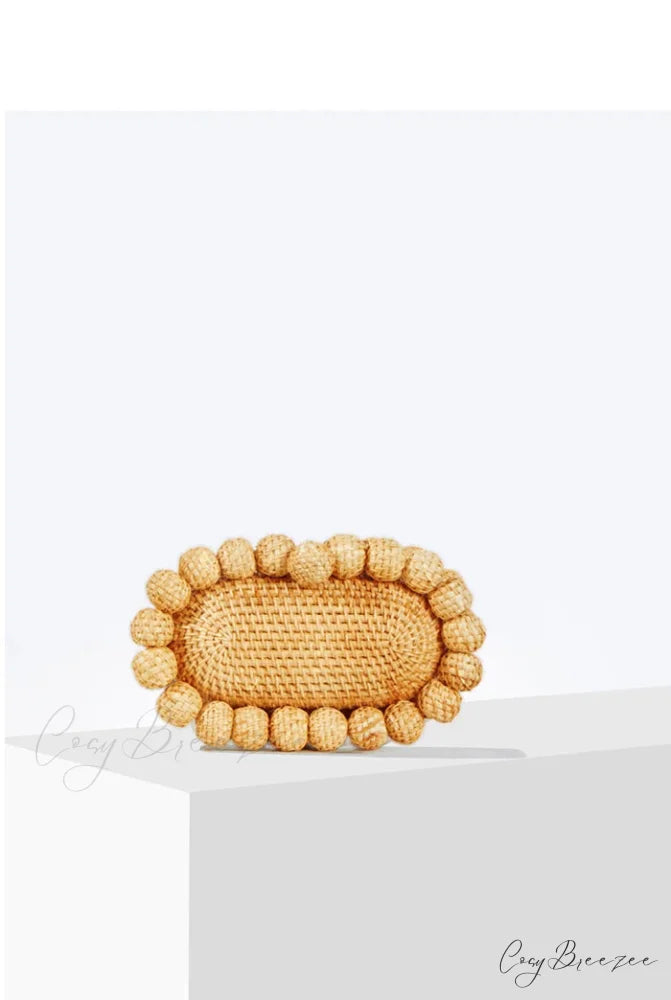 Rattan Cane Summer Beach Clutch Khaki wristlet-250126