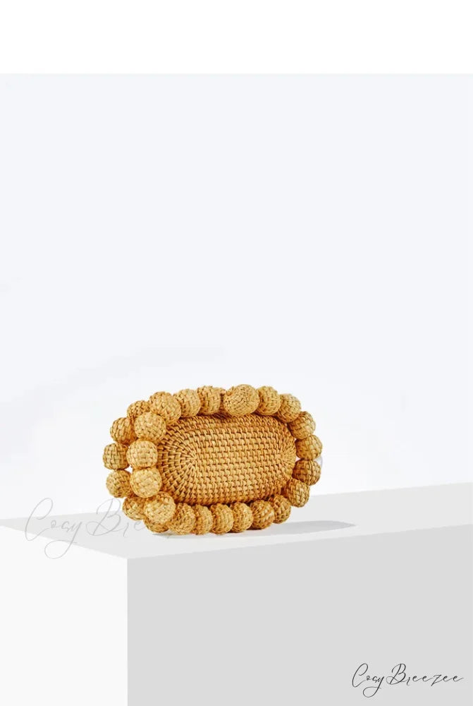 Rattan Cane Summer Beach Clutch Khaki wristlet-250126