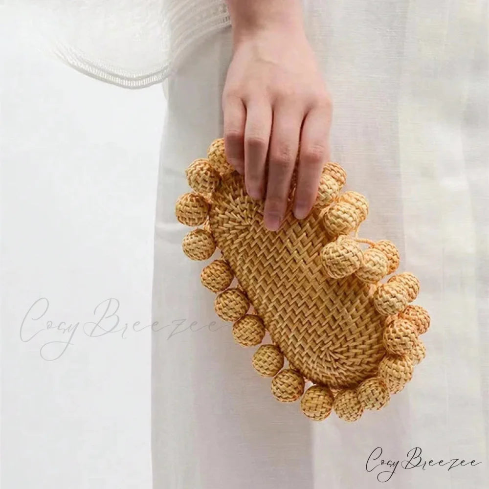 Rattan Cane Summer Beach Clutch Khaki wristlet-250126