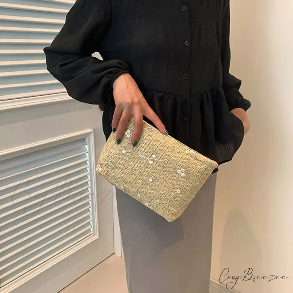 Rattan Handheld Straw Clutch wristlet-250126