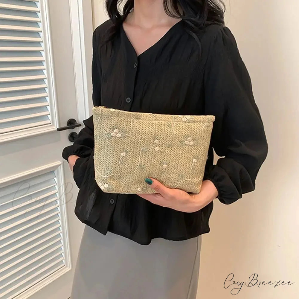 Rattan Handheld Straw Clutch wristlet-250126