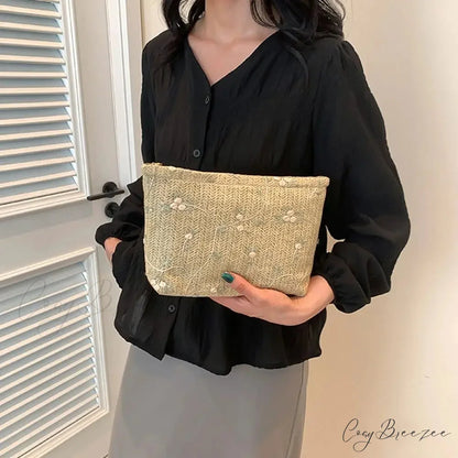 Rattan Handheld Straw Clutch wristlet-250126