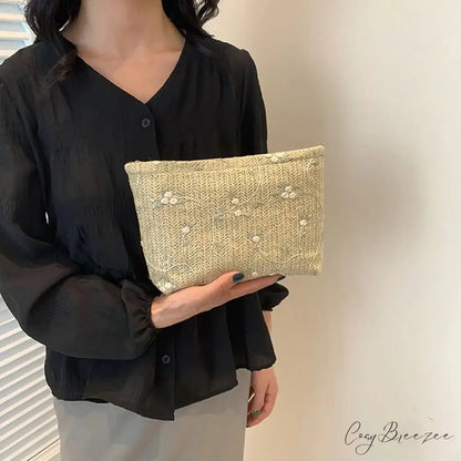 Rattan Handheld Straw Clutch wristlet-250126