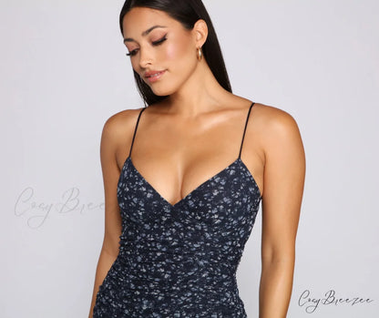 Ravishing Florals Stylish Ruched Mini Dress