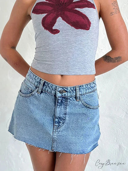 Raw Edge Gradient Denim Skirt Blue / S skirts-250223
