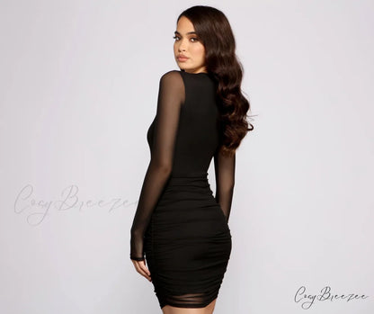 Ready and Ruched Charming Mesh Mini Dress