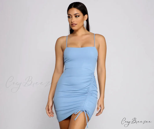 Ready To Stylish Ruche Mini Dress CHAMBRAY / XS