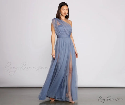 Rebecca Tulle Stylish A-Line Formal Dress NAVY / S