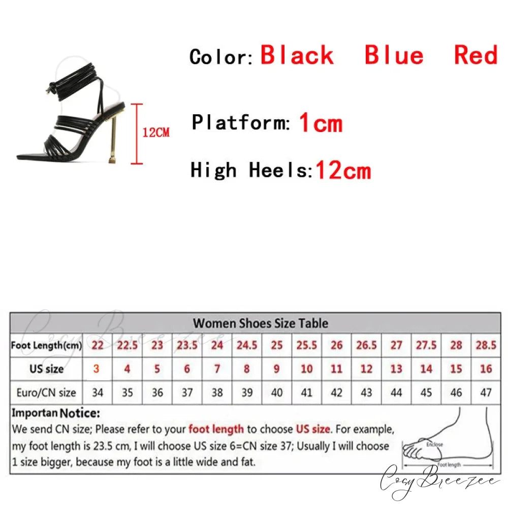 Red Blue Thin High Heels Sandals Size 35-42 Pointed Toe Snake Print Lace Up Shoes Female Pumps Summer Fashion