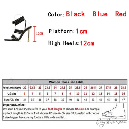 Red Blue Thin High Heels Sandals Size 35-42 Pointed Toe Snake Print Lace Up Shoes Female Pumps Summer Fashion