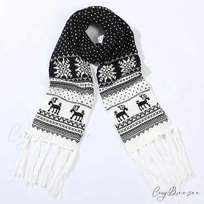 Red Cartoon Reindeer Snowflake Warm Scarf for Christmas Black 2 / 190cm