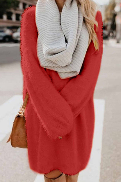 Plush Long Sleeve Crew Neck Dress