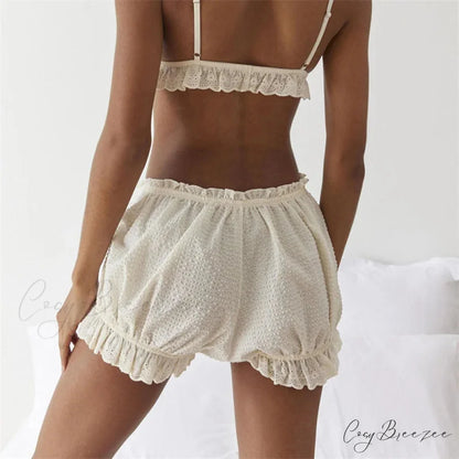 Red Gingham Lace Trim Bloomer Shorts short-250223