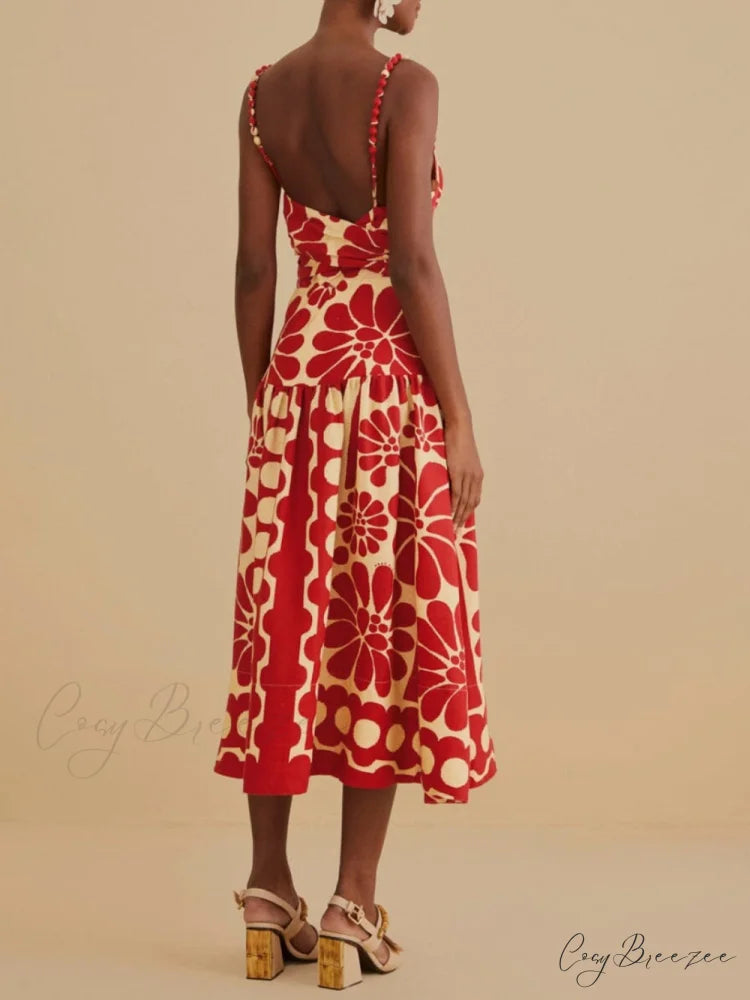 Red Open Back Charming Sleeveless Midi Dress