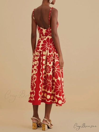 Red Open Back Charming Sleeveless Midi Dress