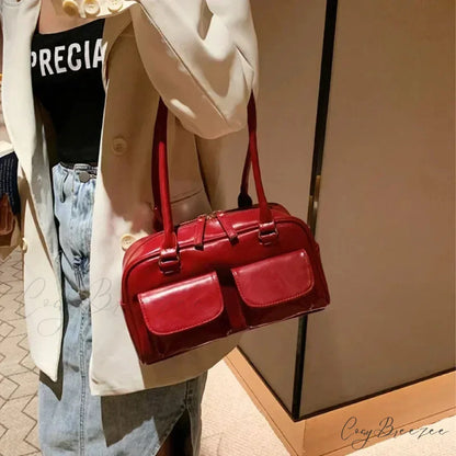 Red Patent Leather Hobo Bag Red shoulder-250126