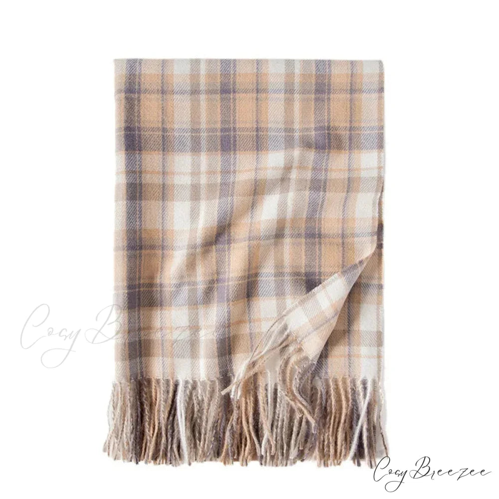 Red Plaid Cashmere Korean Style Fashion Warmer Hijab Pashmina Scarf for Women beige 1