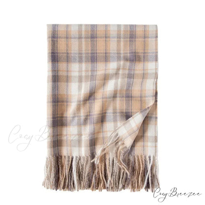 Red Plaid Cashmere Korean Style Fashion Warmer Hijab Pashmina Scarf for Women beige 1