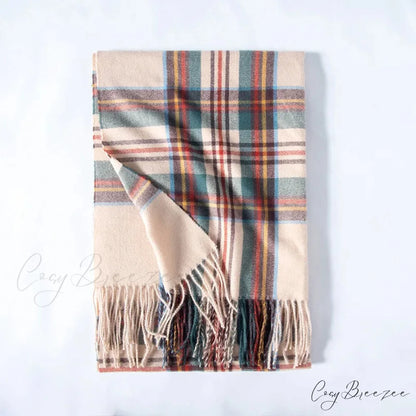 Red Plaid Cashmere Korean Style Fashion Warmer Hijab Pashmina Scarf for Women beige 2