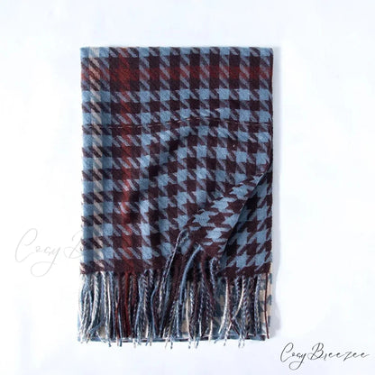 Red Plaid Cashmere Korean Style Fashion Warmer Hijab Pashmina Scarf for Women blue