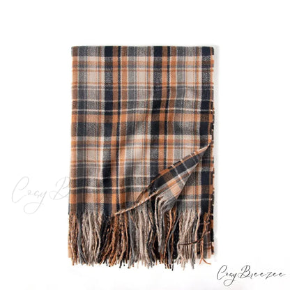 Red Plaid Cashmere Korean Style Fashion Warmer Hijab Pashmina Scarf for Women coffee
