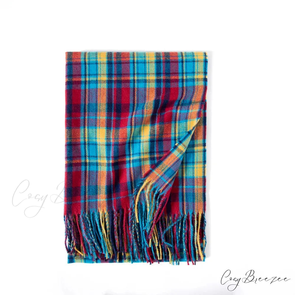 Red Plaid Cashmere Korean Style Fashion Warmer Hijab Pashmina Scarf for Women colorful