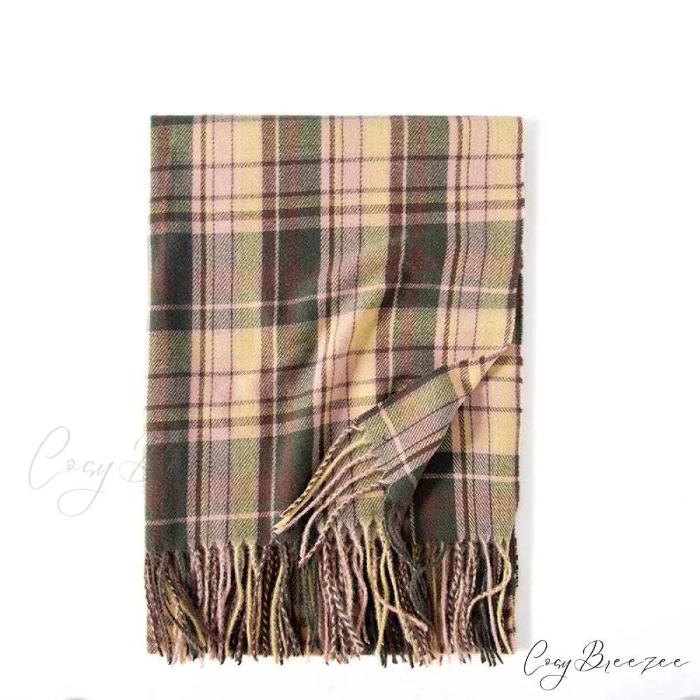 Red Plaid Cashmere Korean Style Fashion Warmer Hijab Pashmina Scarf for Women dark green