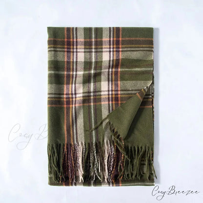 Red Plaid Cashmere Korean Style Fashion Warmer Hijab Pashmina Scarf for Women green 1