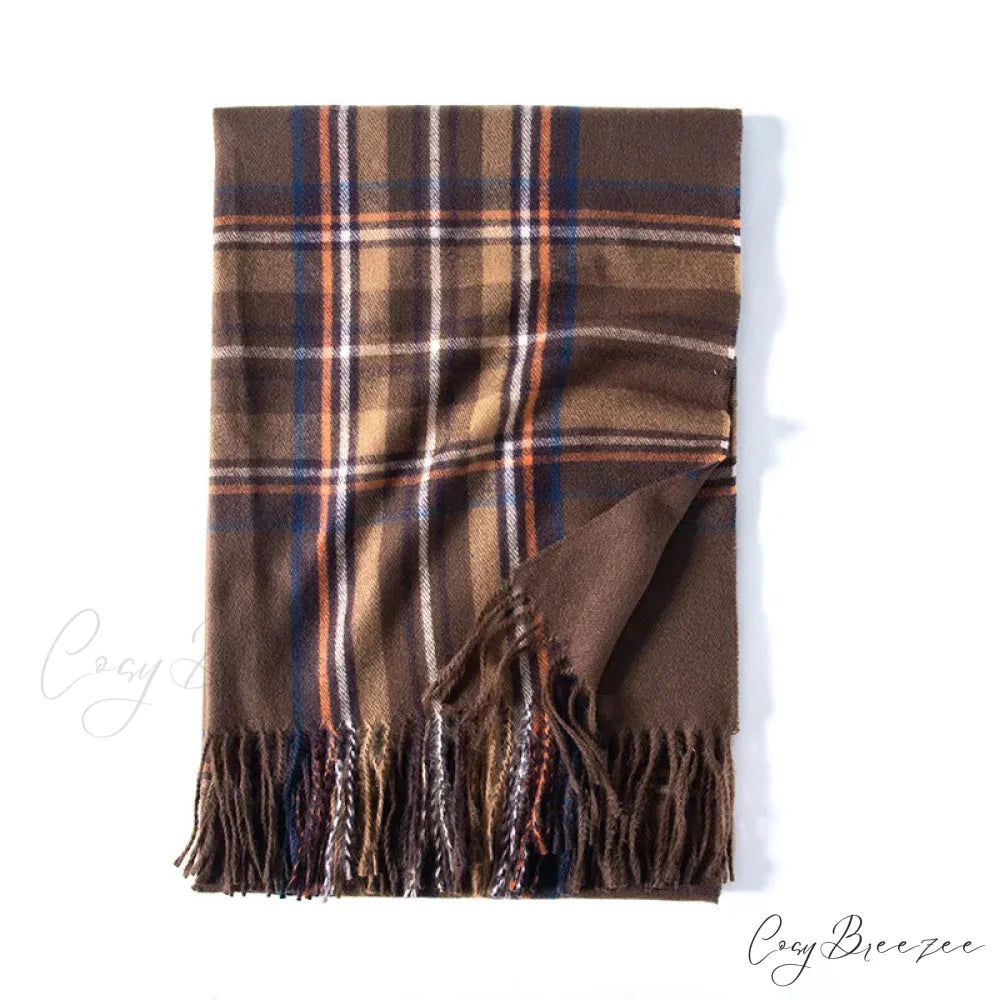 Red Plaid Cashmere Korean Style Fashion Warmer Hijab Pashmina Scarf for Women khaki 1