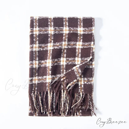 Red Plaid Cashmere Korean Style Fashion Warmer Hijab Pashmina Scarf for Women khaki 2