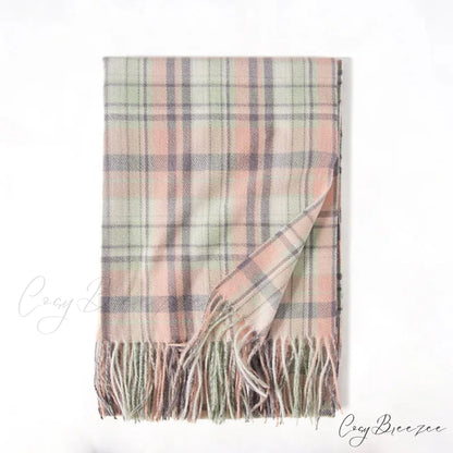 Red Plaid Cashmere Korean Style Fashion Warmer Hijab Pashmina Scarf for Women pink 1