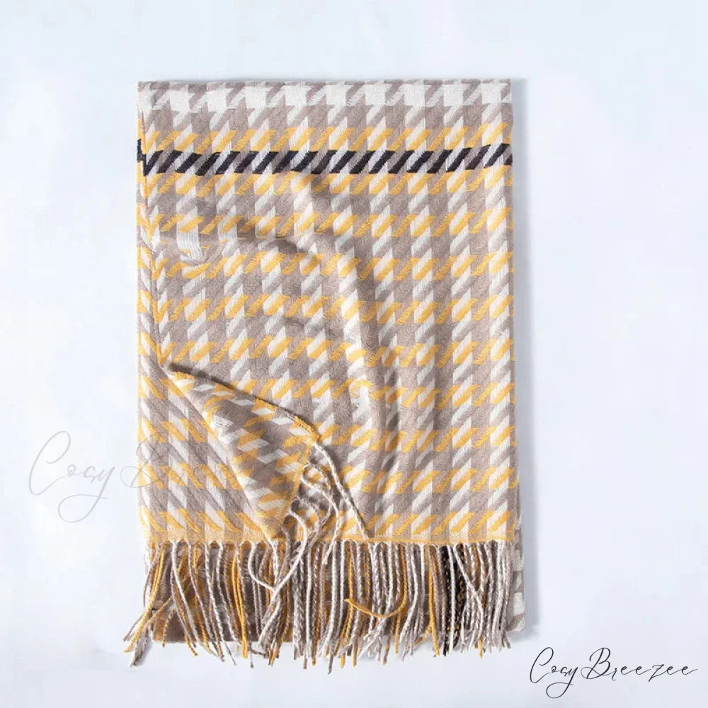 Red Plaid Cashmere Korean Style Fashion Warmer Hijab Pashmina Scarf for Women yellow 2
