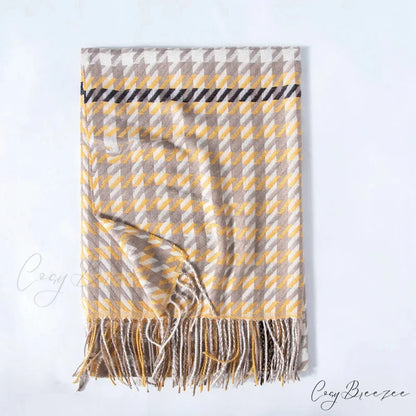 Red Plaid Cashmere Korean Style Fashion Warmer Hijab Pashmina Scarf for Women yellow 2