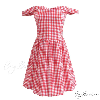 Red Plaid Stylish Off-shoulder Mini Dress